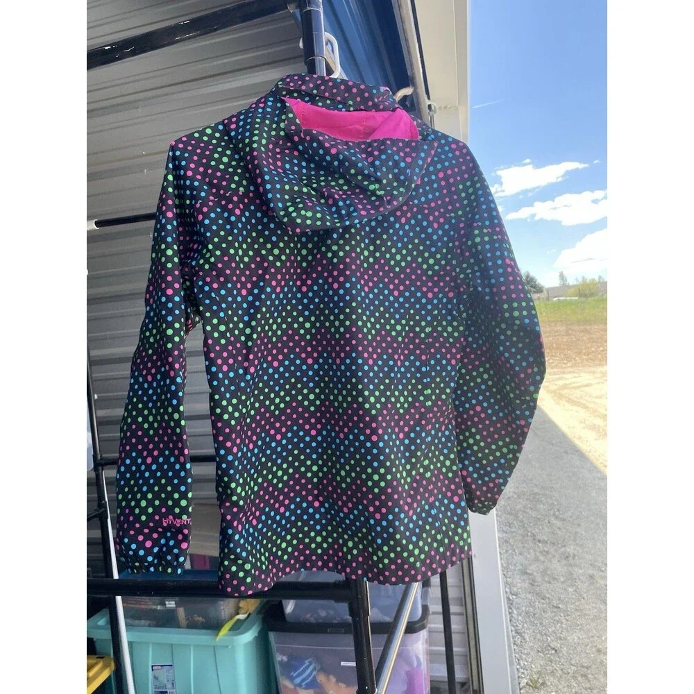 The North Face Kids Rain Jacket Polka Dot Black Pink Blue Green Size L 14/16